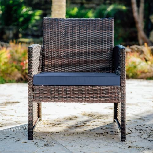 Nestl Wicker Patio Furniture Set - 3 Piece Bistro Table and Chairs Set of 2, Front Porch Furniture Set, Patio Chairs Set of 2, Outdoor Patio Set, Patio Conversation Sets (Brown/Navy)