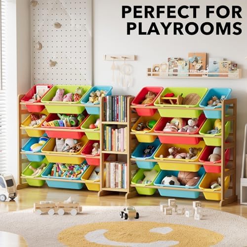 SpaceAid Large Toy Storage Organizer with 24 Bins and 3 Shelves, Toy Organizers Storage Bookshelf, Kids Bin Shelf Box Bookcase for Bedroom Playroom Organization Room Decor, Multi-Colored