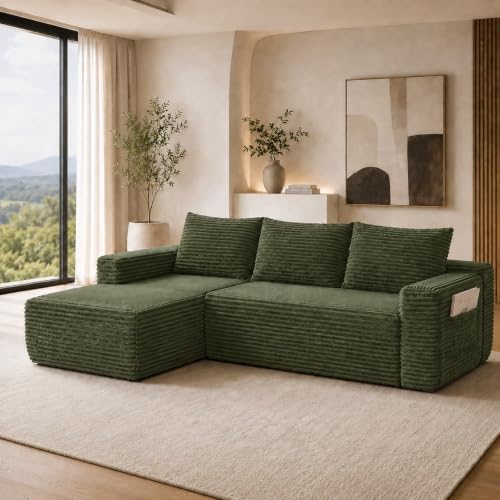 96 inch Boneless Couch, Modular L-Shaped Cloud Sectional Sofa, Green