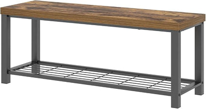 EXCEFUR Entryway Bench, Modern Wood and Metal Storage Bench for Hallway Front Door Entrance, Industrial Indoor Shoe Rack Bench Seat for Living Room Bedroom, 43.3 Inch Rustic Brown