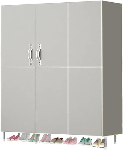 Portable Closet Clothes Organizer 49in Simple Non-Woven Fabric Wardrobe Closet Multi-Functional Clothes Storage Cabinet with Cover and Clothes Hanging Rod-Gray