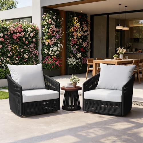 3 Pieces Outdoor Swivel Chairs Wicker Patio Bistro Set with Coffee Table
