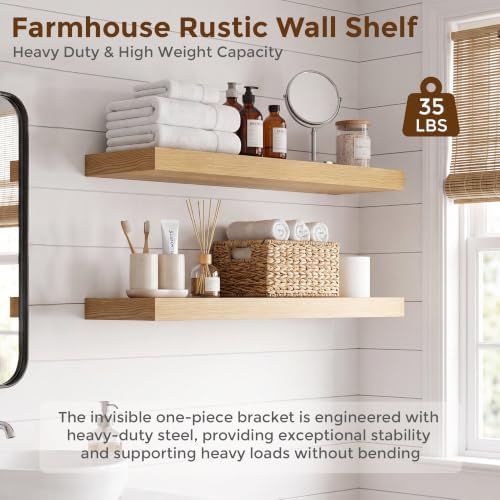 Dreamland 30 Inch Floating Shelves for Wall, Set of 2, Oak