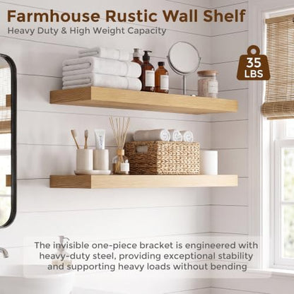 Dreamland 30 Inch Floating Shelves for Wall, Set of 2, Oak