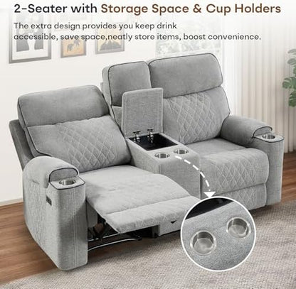 HAOMARKETS Power Recliner Chair for Adults with USB Port, Soft Fabric Electric Recliners with Metal Cup Holders, Single Overstuffed Heavy Duty Reclining Sofa Chairs for Living Room, Light Grey