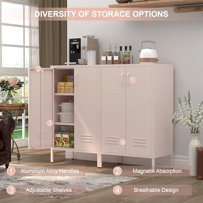 IRONFFICE Storage Cabinet,Metal Cabinets with Doors and Shelves,2 Doors Locker Cabinet with Legs,Metal Locker Storage Cabinets for Tools, Equipment and Office Files,Pink