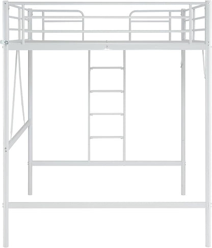 VINGLI Loft Bed Full Size with Flat Rungs for Adults, Kids and Young Teens, No Box Spring Required,Heavy Duty Metal Slat Support,White
