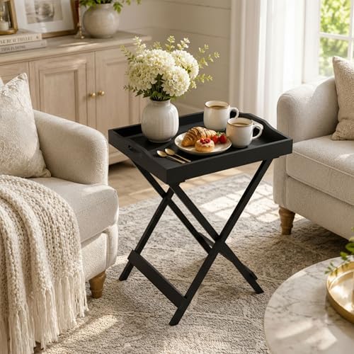 Lavish Home Folding TV Tray Table with Removable Tray Top, Black, 22 Inch