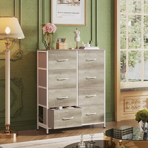WLIVE 8 Drawer Fabric Dresser for Bedroom, Tall Storage Tower, Greige