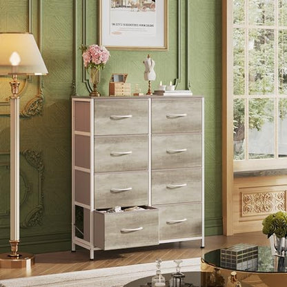 WLIVE 8 Drawer Fabric Dresser for Bedroom, Tall Storage Tower, Greige