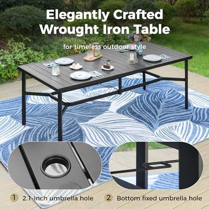 MIXPATIO 9pc Patio Dining Set, 83" Rectangular Metal Table, 8 Swivel Chairs