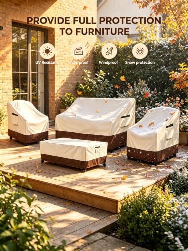 Rileytee Patio Furniture Set Covers Waterproof 4Pcs,Beige & Brown,Large