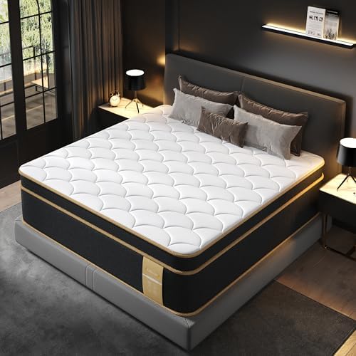 LETMOON Queen Mattress 14 Inch, Hotel-Level Luxury Hybrid Mattress Queen Size Bed in a Box, Cool Gel Memory Foam & 7-Zone Support Pocket Springs, Relieve Back & Hip Pain, Fiberglass-Free, CertiPUR-US