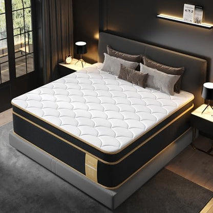 LETMOON Queen Mattress 14 Inch, Hotel-Level Luxury Hybrid Mattress Queen Size Bed in a Box, Cool Gel Memory Foam & 7-Zone Support Pocket Springs, Relieve Back & Hip Pain, Fiberglass-Free, CertiPUR-US