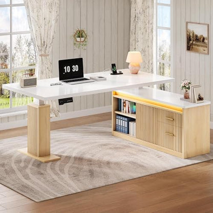 YITAHOME L Shaped Standing Desk with Power Outlets & LED Lights,