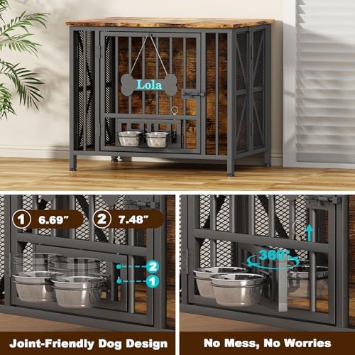 Easycom31.5''Assembly-Free Dog Crate, Dog Kennel with Tag & Bowls (DC107)