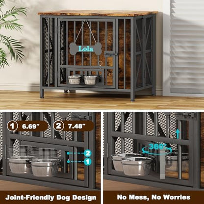 Easycom31.5''Assembly-Free Dog Crate, Dog Kennel with Tag & Bowls (DC107)