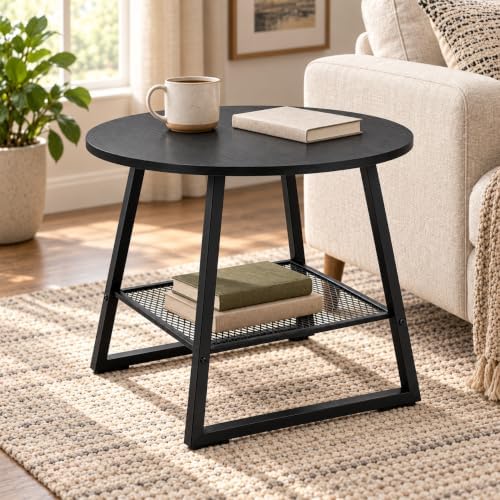 Lightdot 24-Inch 2-Tier Round Side Table with Storage Shelf