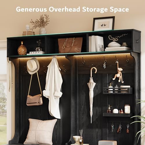 iPormis 70” Large Hall Tree with Bench and Adjustable Shoe Storage