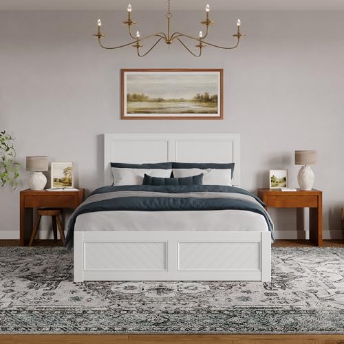 AFI, Berkshire Queen Solid Wood Low Profile Platform Bed with Matching Footboard, White