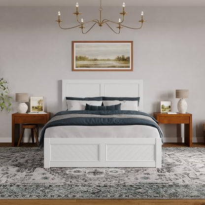 AFI, Berkshire Queen Solid Wood Low Profile Platform Bed with Matching Footboard, White