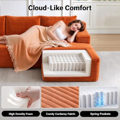 97" Cloud Boneless Couch, L-Shaped Sectional Sofa for Living Room, Orange
