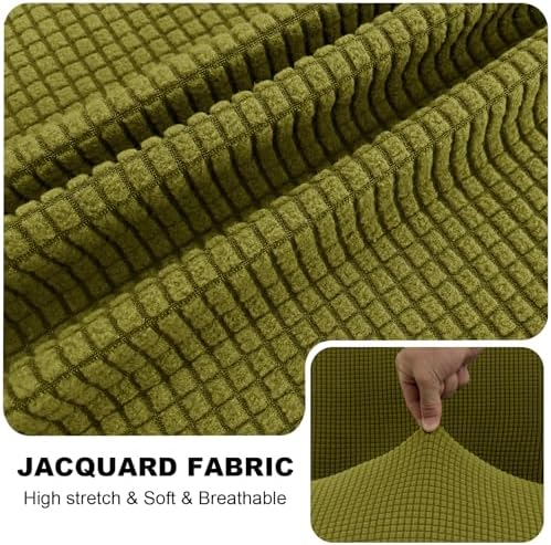 Seat Cushion Cover and Back Covers for Corner Sofa Stretch Jacquard, Non Slip L Shaped Sofa Slipcover with Storage Ottoman, Sectional Couch Cover for Chaise Lounge (Olive,Ottoman 29 x 29 x 18”)