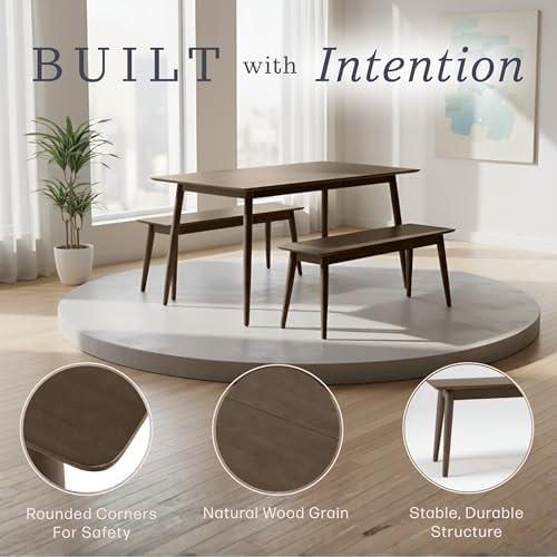 Alaterre Calais Wooden Dining Table Set for 4 with Benches, Warm Walnut