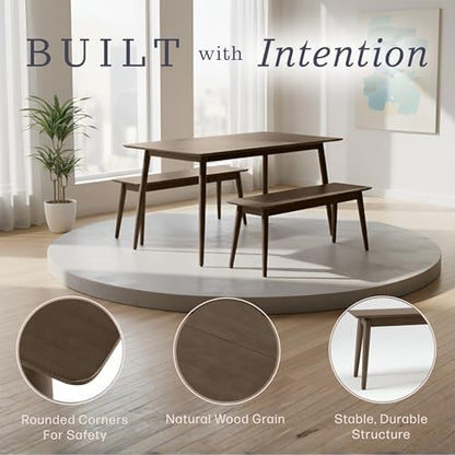 Alaterre Calais Wooden Dining Table Set for 4 with Benches, Warm Walnut