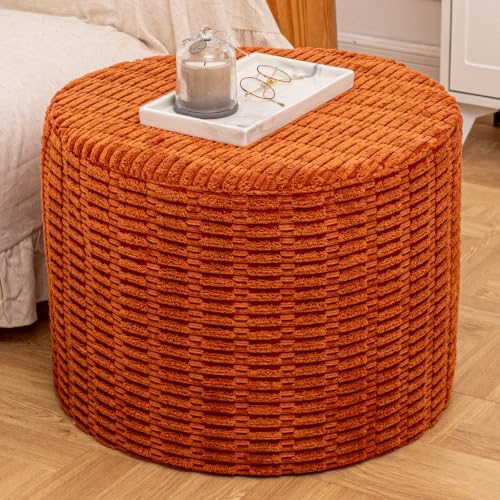 Boneless Ottoman Cloud Couch Ottoman, Rectangular Furry Floor Pouf Foot Rest with Premium Foam Filling, Multi-Use Foot Rest Stool for Living Room & Bedroom (Burnt Orange, 22x22x16 Inches, Round)