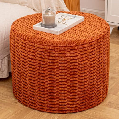 Boneless Ottoman Cloud Couch Ottoman, Rectangular Furry Floor Pouf Foot Rest with Premium Foam Filling, Multi-Use Foot Rest Stool for Living Room & Bedroom (Burnt Orange, 22x22x16 Inches, Round)