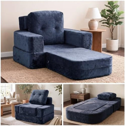· REDEARTH · 3-in-1 Boneless Convertible Folding Floor Sofa Bed - Navy Blue
