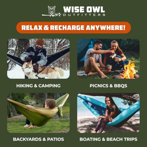 Wise Owl Outfitters Camping Hammock – 500lbs Portable Hammock with Tree Straps - Travel, Backpacking, Hiking, Outdoors Camping Gear - Double