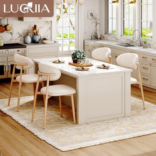 Upholstered Dining Chairs Set of 6 Mid-Century Modern Kitchen & Dining Room Chairs with PU Leather Seat and Backrest Ergonomic Sillas de Comedor(Original/Beige)