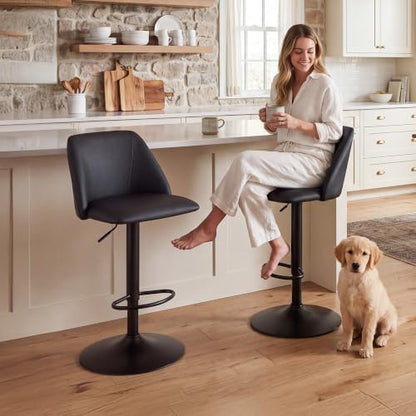 COLAMY Adjustable Upholstered Bar Stools Set of 3,360° Swivel Counter Height Chairs with Soft Cushioned Seat & Stable Metal Base for Kitchen Island,250 LBS Capacity,Easy Assembly,Black