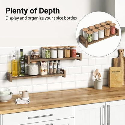Solid Wood Floating Shelf, 23.6" Wall Shelf for Room, Rustic Walnut, 3 Pack