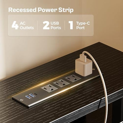 Huuger 63 inch Computer Desk with Power Outlets & 4 Drawers