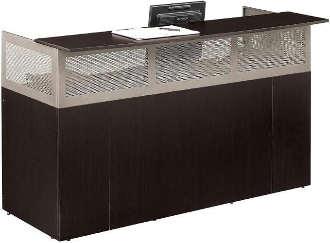 NBF Reception Desk Front Counter Workstation for Office Lobby Reception Area, 75" W x 29" D, Gray, At Work Collection