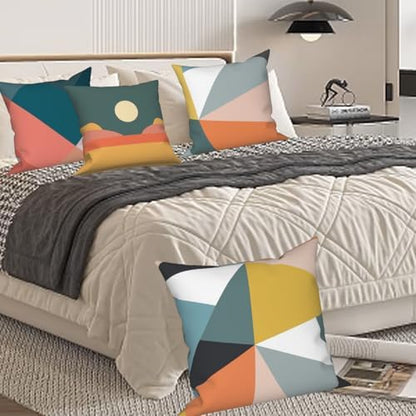 4 Pcs/Set Colorful Pillow Covers Geometry Strip Outdoor Patchwork Geometric Sun Minimalist Cushion Covers Pillowcase Linen Cushion Case for Patio Furniture Couch Living Room, 24"x24"