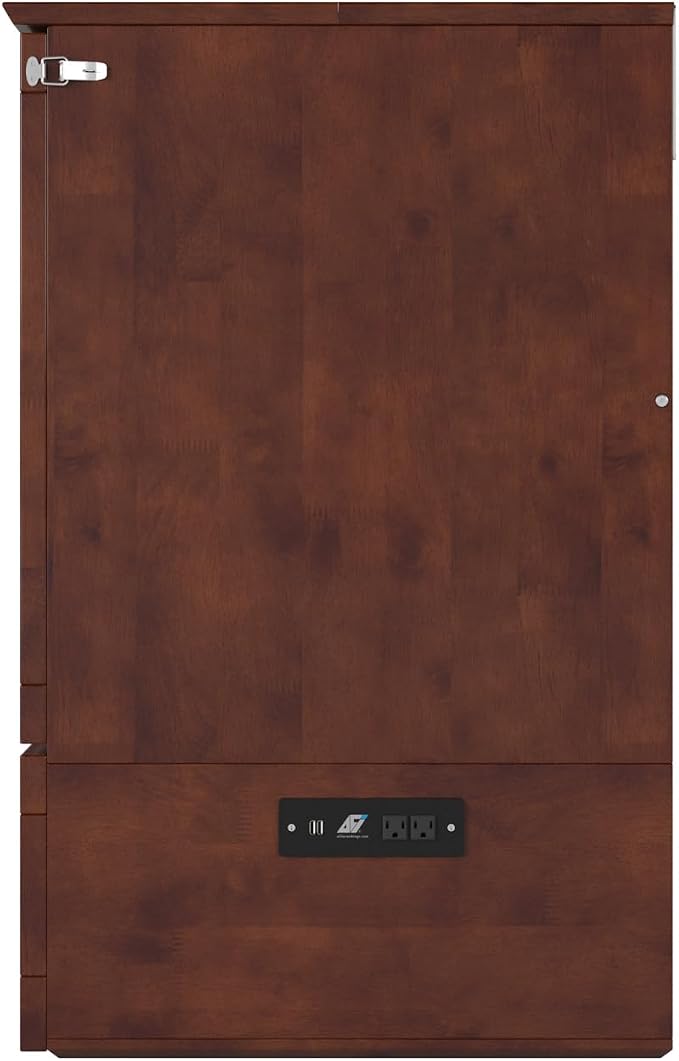 AFI Hamilton Full Murphy Bed Chest with Mattress, Storage, and Built-in Charger in Walnut