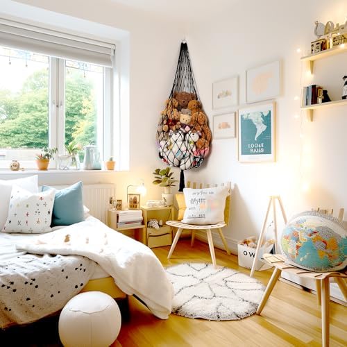 Novel Amdermi Stuffed Animal Hammock Corner Hanging Net for Stuff Aniaml Storage Macrame Toy Display Plush Toy Holder-Perfect for The Tiny Space Walls (Black, XXL)