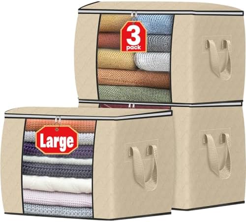 90L Clothes Storage, Foldable Thick Fabric Blanket Storage Bags