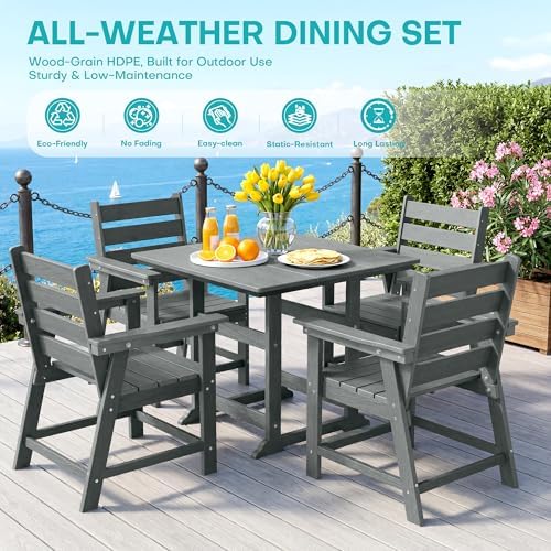 HDPE Outdoor Dining Set, Patio Dining Set of 8, Gray