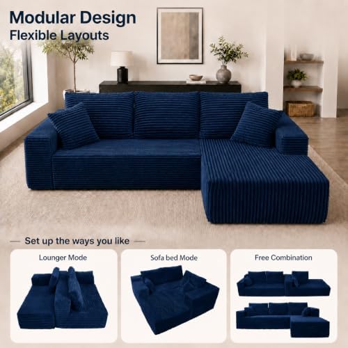 96" Modular Boneless Couch, L Sectional Couches for Living Room