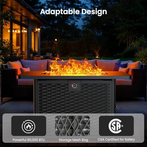 Ciays 43-Inch Rectangular Propane Fire Pit with 60,000 BTU Output, Gas with Cover & Rocks, Table CSA-Certified 2 in 1Table Gatherings Parties with 304 Stainless Steel H-Burner