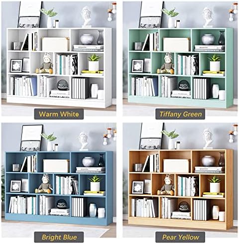 IOTXY Open Shelf Low Bookcase - Wooden 3-Tier Cube Bookshelf, Tiffany-Green