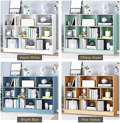 IOTXY Open Shelf Low Bookcase - Wooden 3-Tier Cube Bookshelf, Tiffany-Green
