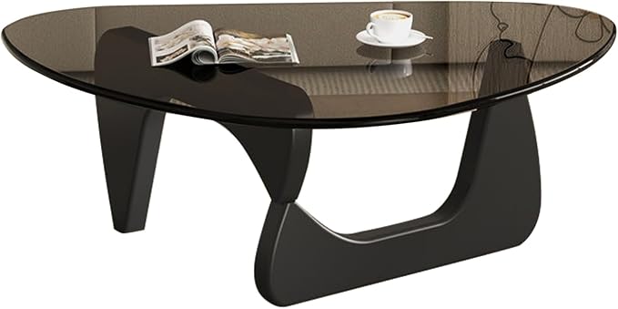 Glass Coffee Table, Mid Century Modern Coffee Table, Coffee Table for Living Room Center Table Suitable for Bedroom Living Room Reception Office Tables (Black/Grey, Large)