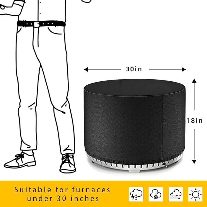 Fire Pit Cover Round for Solo Stove Yukon 27 inch-30 inch, Waterproof Smokeless Fire Pit Cover, Fits for Gas/Table/Bowl Fire Pits - 30 inch D X 18 inch H