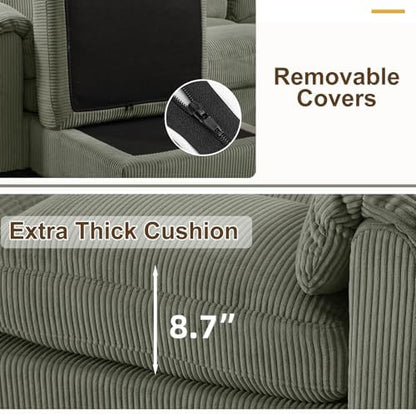 HAOMARKETS Oversized Modular Sectional Sofa with Movable Ottoman, Corduroy U Shaped Sectional Couches, 7-Seater Modular Sofas with Reversible Chaises for Living Room